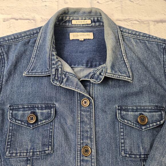 Jones New York Women's Denim Jacket Jean Barn Chore Whiskering Stretch size XL - Picture 6 of 16